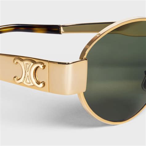 celine triomphe metal 01 sunglasses in metal gold / green|CELINE Metal Triomphe 01 Sunglasses CL40235U Gold Green .